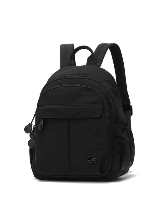 Mini Backpack for Women, Lightweight Nylon Small Casual Daypack with Multi Pockets, Water-Resistant Bookbag for Travel & Daily Use, Black