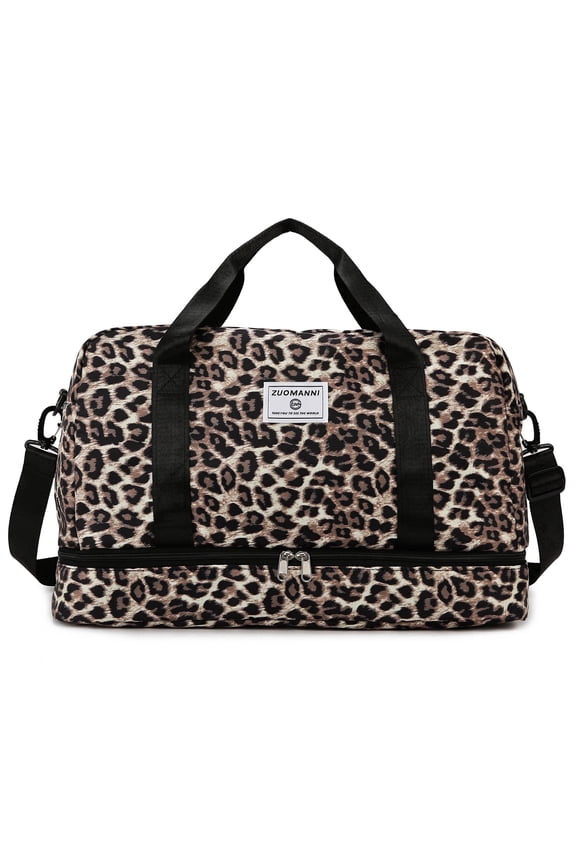 Leopard Print Travel Duffel Bag,Weekender Bags for Women with Shoe Compartment,Carry on Overnight Bag,Gym Duffel Bag with Wet Pocket,Hospital Bags for Labor and Delivery