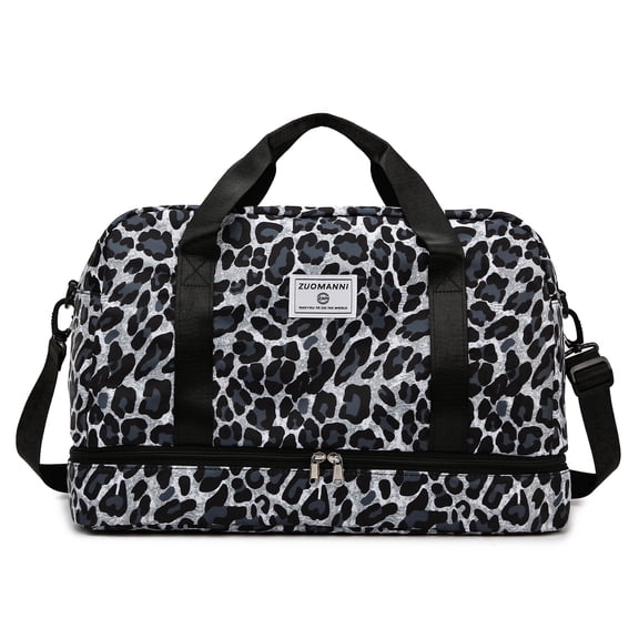 Leopard Print Travel Duffel Bag,Weekender Bags for Women with Shoe Compartment,Carry on Overnight Bag,Gym Duffel Bag with Wet Pocket,Hospital Bags for Labor and Delivery