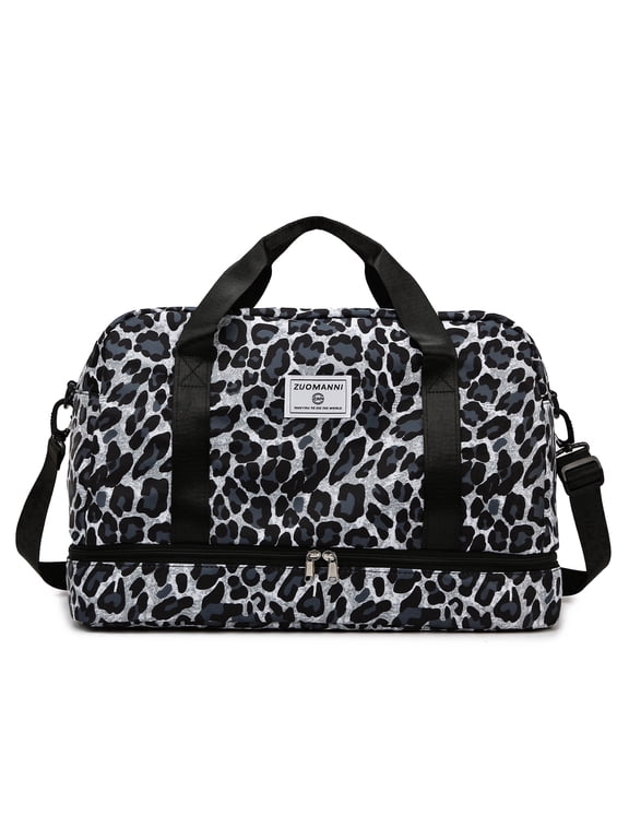 Leopard Print Travel Duffel Bag,Weekender Bags for Women with Shoe Compartment,Carry on Overnight Bag,Gym Duffel Bag with Wet Pocket,Hospital Bags for Labor and Delivery