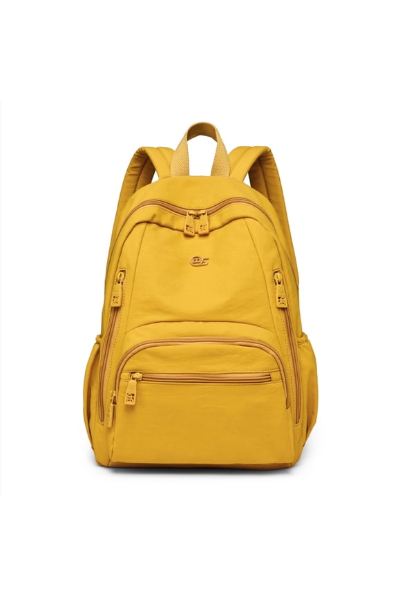 Stylish Multi Pocket Nylon Backpack, Adjustable Strap, Casual Travel Daypack with Multi Pockets, For Daily Commute School Weekend Getaways Short Trip, Yellow
