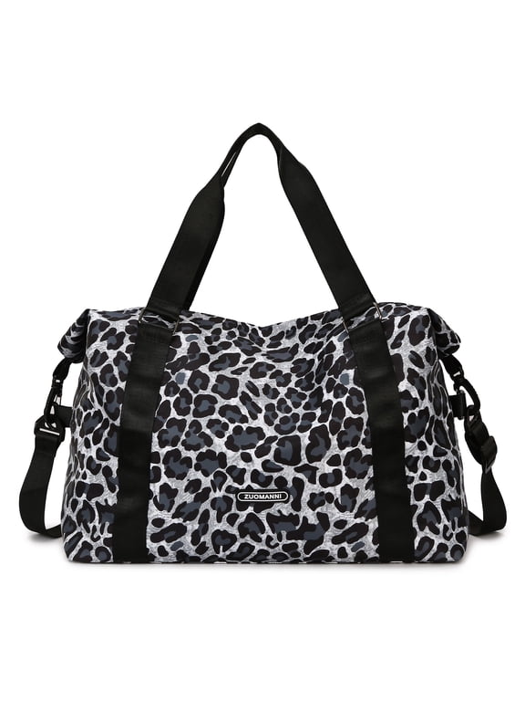 Women's Leopard Print Travel Duffel Bag – Lightweight Weekender Overnight Tote with Adjustable Shoulder Strap for Gym, Yoga, Workouts, Weekend Trips & Travel