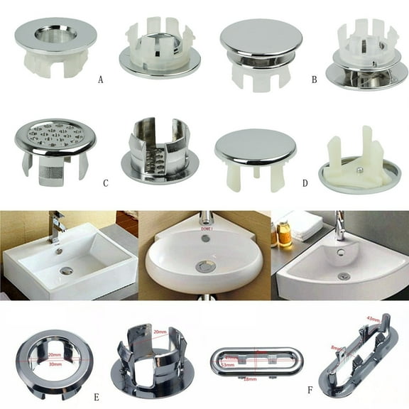 UNLLLL 1 PC Bathroom Basin Round Single Layered Ring, Kitchen Sink Overflow Cover Rings, Washbasin Overflow Ring, for Home Shopping Malls Kitchen Bathroom, Silver