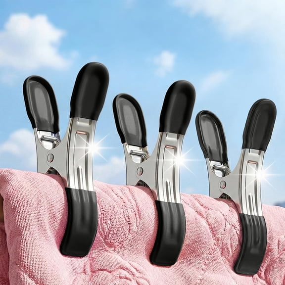 UNLLLL 1 PC Heavy Duty Beach Towel Clips, Large Metal Clamps with Soft Rubber Coating, Windproof Sturdy Spring Pegs, for Beach Chair and Drying Rack (Black)