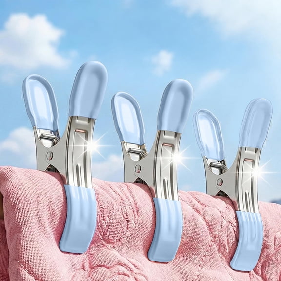 UNLLLL 1 PC Heavy Duty Beach Towel Clips, Large Metal Clamps with Soft Rubber Coating, Windproof Sturdy Spring Pegs, for Beach Chair and Drying Rack (Blue)