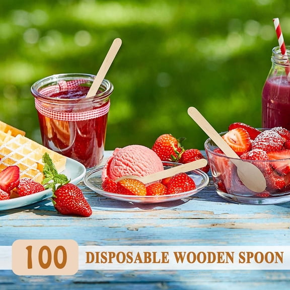 UNLLLL 100PCS Party Picnic Disposable Wooden Spoon, for Food, Desserts, Soup