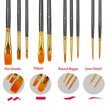 UNLLLL 10Pcs Artists Paint Brush Set Acrylic Watercolor Round Pointed Tip Nylon Hair, Available at Home and Office