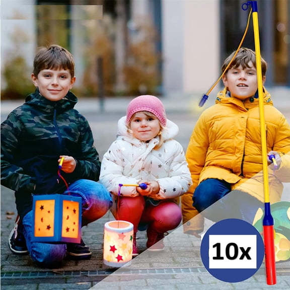 UNLLLL 10X Lantern Stick For Children Lanterns For St 40 Cm In Set Lantern With Rod And Light Electric Battery Operated, for Bedroom, Outdoor, Gift Giving