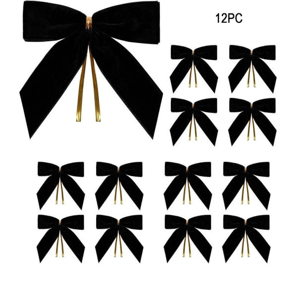 UNLLLL 12 Pcs Velvet Christmas Bows, Small Ribbon Bows Wreath Ornaments with Pin Back, for Christmas Tree Gift Wrap Party Home Curtains Dining Decorations (Black)