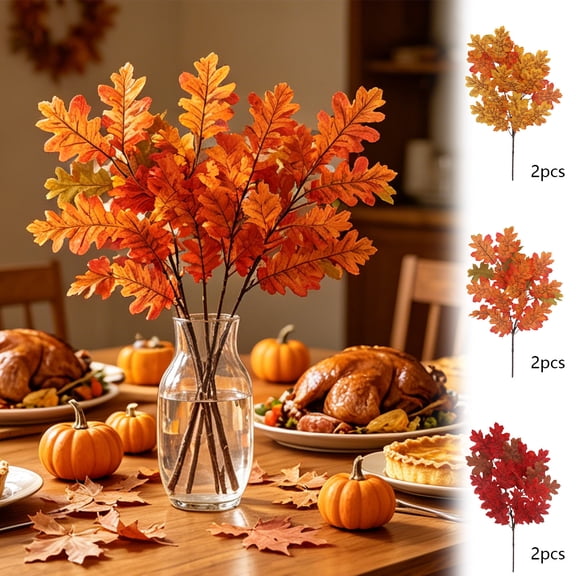 UNLLLL 2 Pcs Artificial Maple Leaf Bouquet with Berries, Faux Fall Greenery Branch for Vase Arrangement, for Thanksgiving Halloween Home Table Centerpiece (Red)