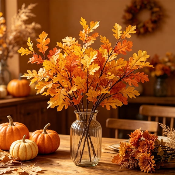UNLLLL 2 Pcs Faux Maple Leaf Bouquet, Artificial Fall Greenery Wired Branch, for Tabletop Vase Halloween Thanksgiving Home Decor and Party Props (Yellow)