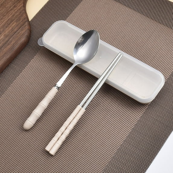 UNLLLL 2-in-1 Stainless Steel Spoon Chopsticks Set Travel Set With Plastic Case, for Adult or Child