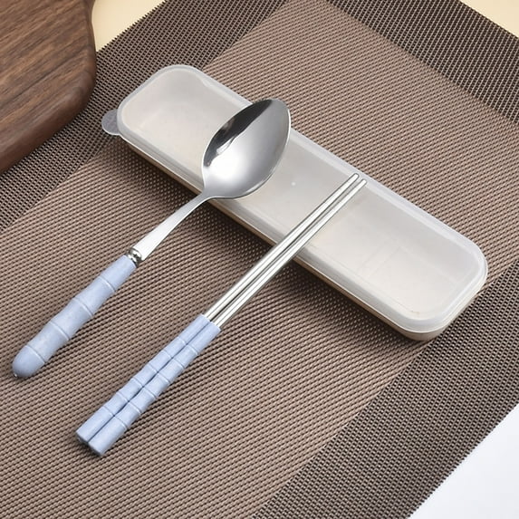 UNLLLL 2-in-1 Stainless Steel Spoon Chopsticks Set Travel Set With Plastic Case, for Adult or Child