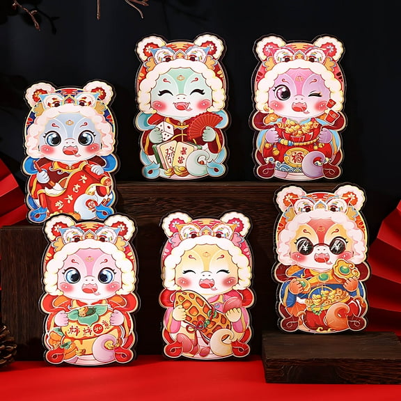 UNLLLL 2025 6 Pcs Red Envelopes Chinese New Year of The Snake, Cute Creatives Cartoons Red Envelopes, Lucky Money Envelopes with Gold Raised Foil Snake, for New Year