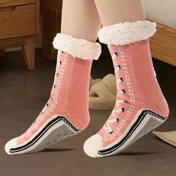UNLLLL 2025 New Winter Floor Socks, Warm Home Extra Thick Fleece Socks, Ultra-thick Fleece Lined Socks, Fuzzy Slipper Socks with Grips, for Women