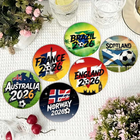 UNLLLL 6 Pcs Brazil Style Soccer Non Slip Cup Mat, Personalized Soccer Ball Pattern Coasters, Brazil Flag Coasters, for Home Kitchen Office Bar Table Restaurant