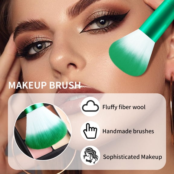 UNLLLL 9 Piece Handle Makeup Brush Set, Crocodile Texture Grip, Powder Blush Eye Shadow Brushes, Multi Functional Face Kit, for Daily and Party Makeup (Green)
