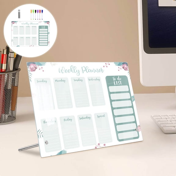 UNLLLL Acrylic Desktop Week Plan Memo Board Erasable Transparent Message Writing Board Memo Reminder Display Board/3ml Marker, for Students and Office Workers