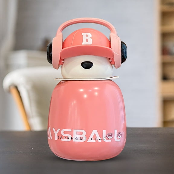 UNLLLL Big Belly Cup, Children's Insulated Cup, Earphone, Bear Insulated Cup, Cute And Straw Cup, Compact And Portable, for Adults or Kids