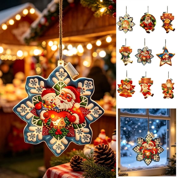 UNLLLL Christmas Glowing Santa Ornament, LED Light Up Hanging Decor with Multiple Flash Modes, for Christmas Tree Home Window and Holiday Decoration (G)