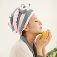 thumbnail image 1 of UNLLLL Coral Velvet Bow Tie Hair Dryer Cap Microfiber Absorbent Quick Drying Head Wrap Towel Drying Towel Striped Princess Shower Cap, for Adult or Child, 1 of 4