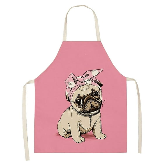 UNLLLL DOG PUG Printed Cotton Linen Sleeveless Apron Kitchen, for All Kinds of People