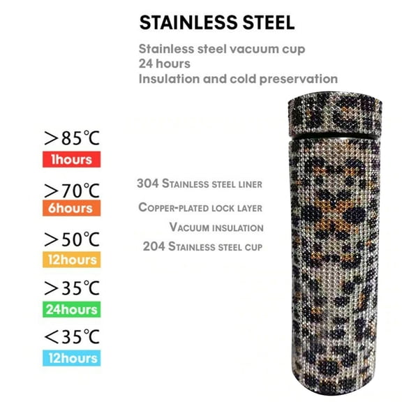 UNLLLL Diamond Thermo Bottle 500ml Water Bottle Stainless Steel Smart Vacuum Flask 1x, for Adults or Kids