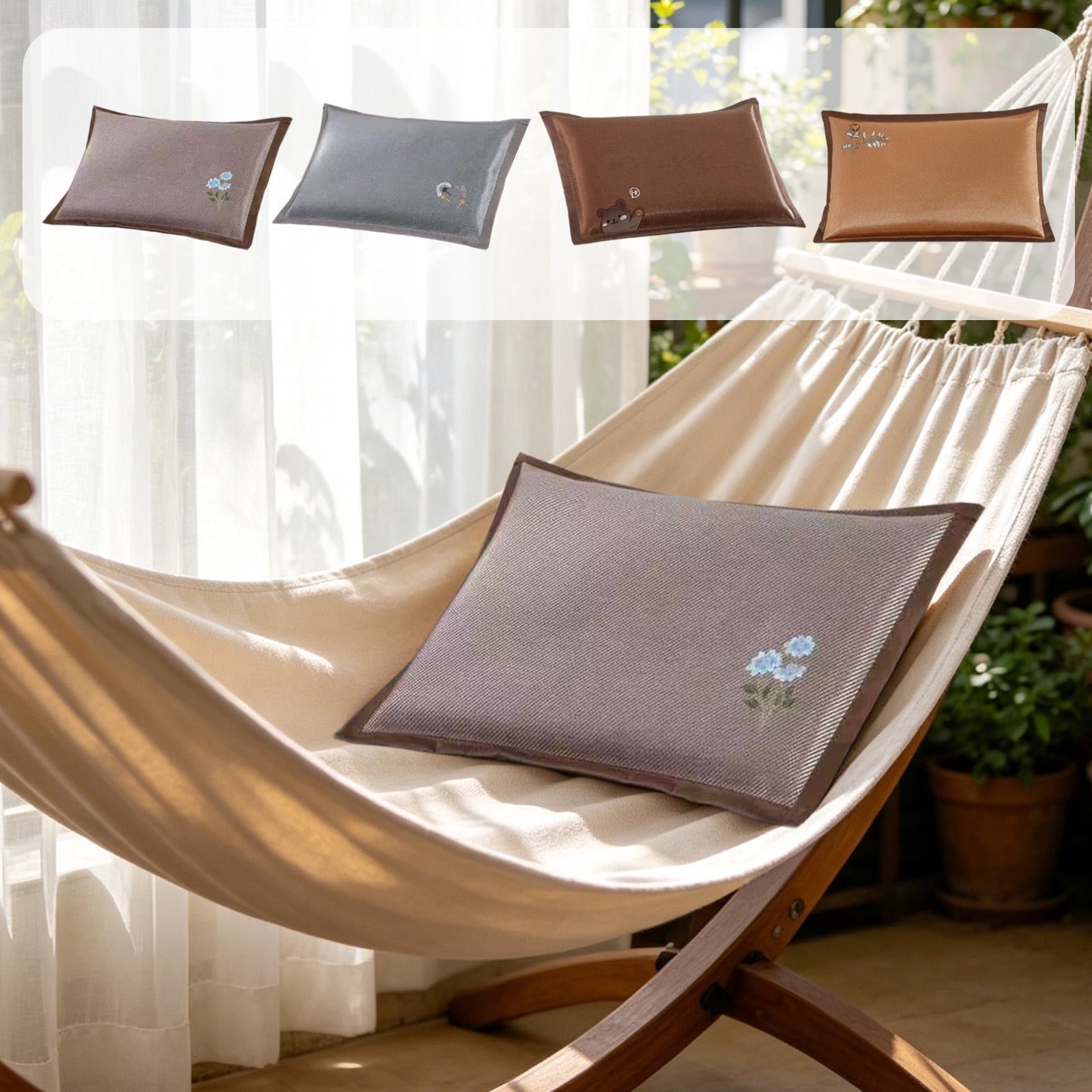 UNLLLL Double Sided Cool Ice Silk Pillowcase, Summer Ice Rattan Pillowcase, Breathable Silky Pillow Cover, Stays Cold All Night, for Bedroom, Hammock, Camping (Brown)