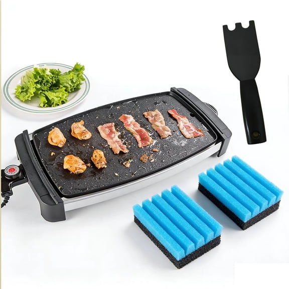 UNLLLL Double Sided Grill Cleaning Sponge Scrubber, Heavy Duty Scouring Pad, Non Scratch Rust Removal Scrub, for Gas Stove Grate Kitchen Cookware BBQ Tools (A)