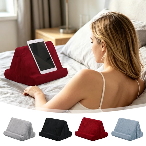 UNLLLL Double Sided Tablet Phone Pillow Stand, Reading Pillow for Bed, Lazy Holder for Lap, Soft and Comfortable Cotton Fabric, for Tablet Phone Book Magazine (Gray)