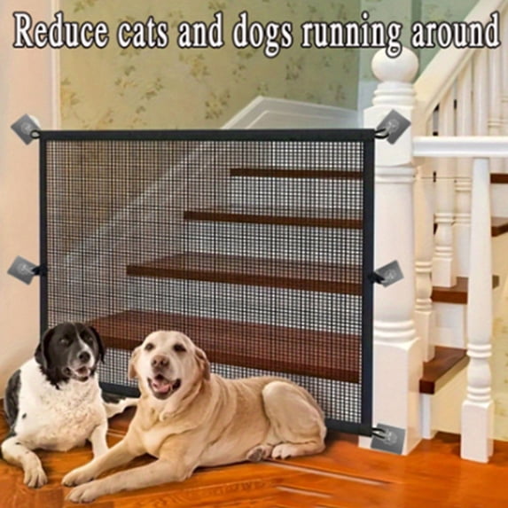 UNLLLL No Drilling Pet Barrier Gate, Adjustable Isolation Net for Doorways Stairs, Non Climb Mesh Protector for Dogs and Cats, for Home Safety (Black, M)