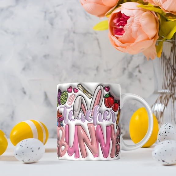 UNLLLL Easter Rabbit Bunny Ceramic Coffee Mark Cup Tea Water Cup New Style Mug 350ml Bunny Easter Ceramic Coffee Mark Mug, for Adults or Kids