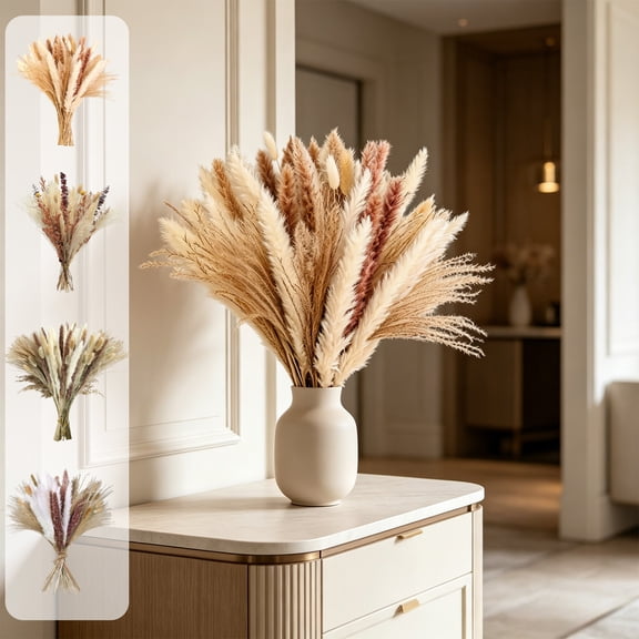 UNLLLL Faux Pampas Grass Set, Artificial Bunny Tails Dried Flowers, No Maintenance and Hypoallergenic, for Home Table Decor Wedding Boho Party (Beige)