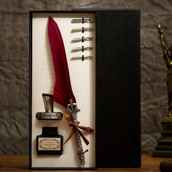 UNLLLL Feather European Style Retro Feather Pen Set New Year's Gift15ml, for Students and Office Workers