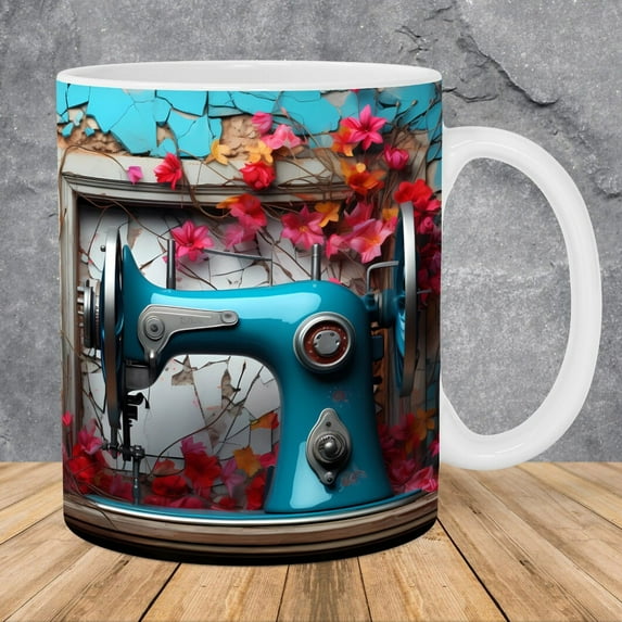 UNLLLL Floral Sewing Machine Mug,Funny Coffee Mug - Sewing Mug,Any Day Spent Sewing Is A Good Day , Sewing Machine Cup,Sewing Coffee Mug, for Adults or Kids