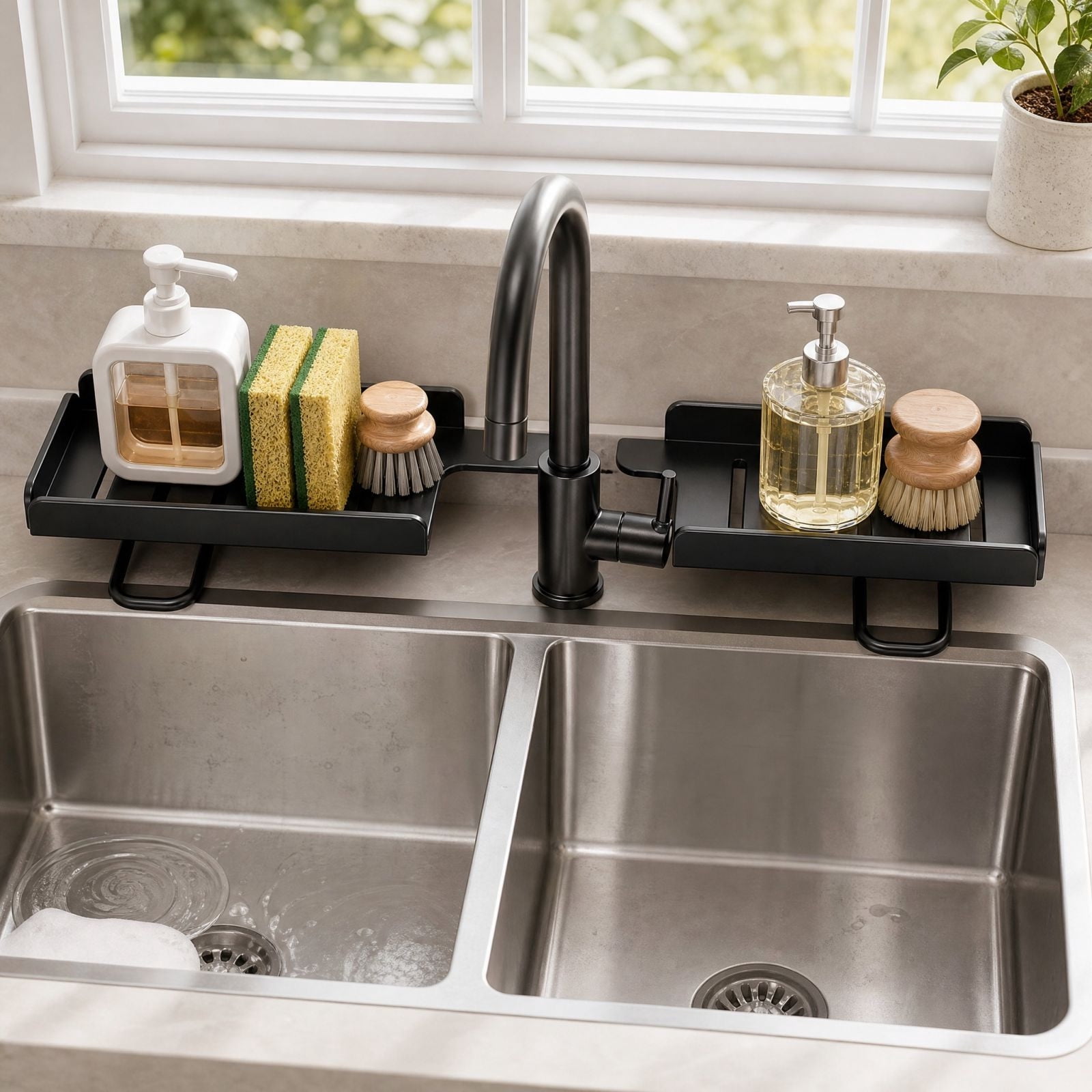 UNLLLL Foldable Faucet Storage Rack, Adjustable Kitchen Sink Organizer ...