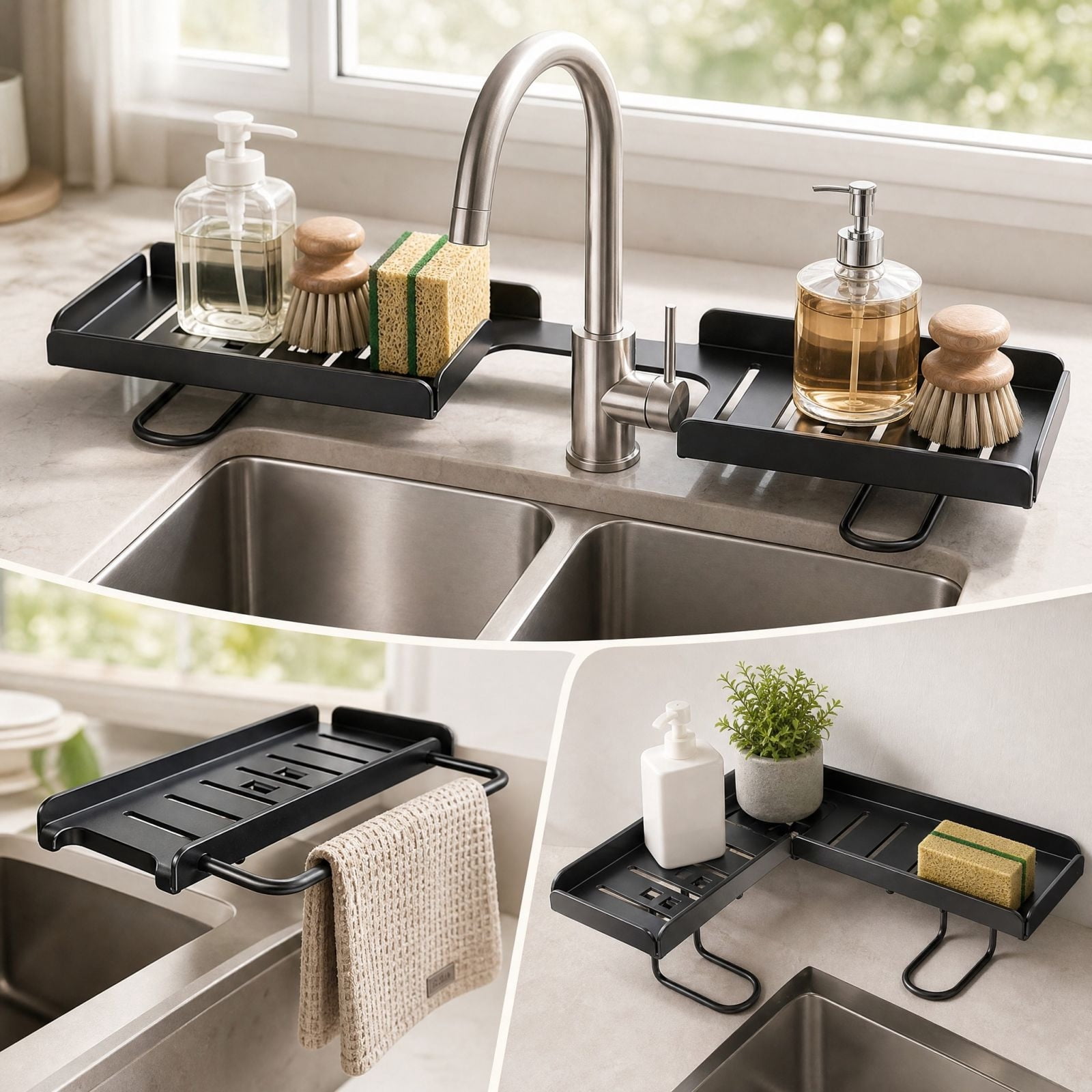 UNLLLL Foldable Faucet Storage Rack, Adjustable Kitchen Sink Organizer ...