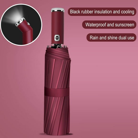 UNLLLL Fully Automatic Led Lighting Umbrella Three-folding Household Tools Rain Gear Supplies, for Rain Day and Shine