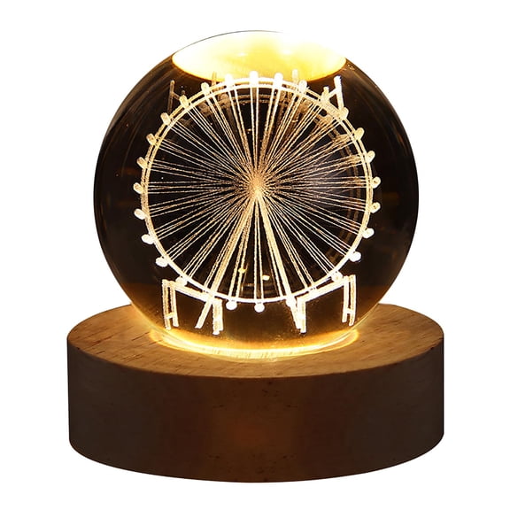 UNLLLL Galaxy Crystal Ball Night Light, LED Solar System Crystal Ball Night Light With Wooden Base, Crystal Ball Lamp For Boys Girls Family Frie, for Bedroom, Outdoor, Gift Giving