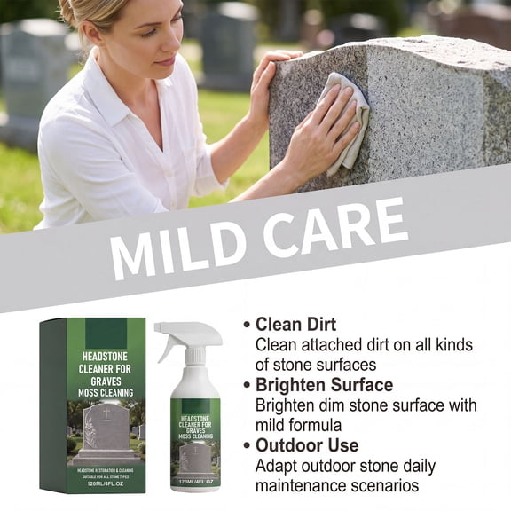 UNLLLL Grave Marker Stonework Cleaner Spray, Outdoor Monument Restoration Solution, Granite Marble Mildew Remover, for Rooftop Headstone and Patio Cleaning (3.38 OZ)