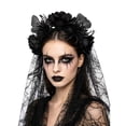 thumbnail image 1 of UNLLLL Halloween Large Rose Headband with Sheer Overlay, Gothic Bride Hair Accessory, Fancy Dress Costume Prop, for Themed Parties and Events (Black), 1 of 7