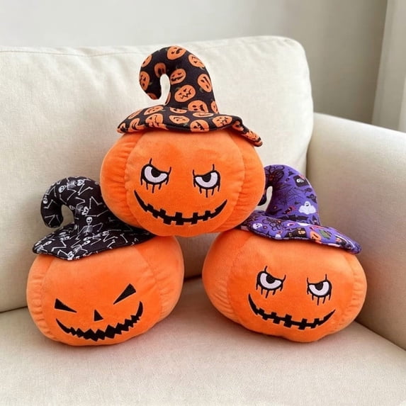 UNLLLL Halloween Pumpkin Shaped Throw Pillow, Funny Pumpkin Plush Toy Pillow, Cotton Pumpkin Doll, for Sofa Bed Chair Home Decoration (Brown)