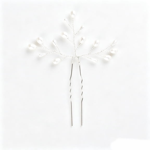 UNLLLL Handmade Beaded Pearl Hair Comb, Elegant Crystal Rhinestone Hair Fork, Vintage Hairpin for Updo Bun and Braid, for Wedding Party Prom and Bridal Hairstyle (Silver)