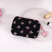 UNLLLL High End Bow Shaped Cosmetic Bag, Small Capacity Lipstick Pouch and Cute Coin Purse, Portable Mini Makeup Organizer with Zipper, for Travel and Daily Carry Black