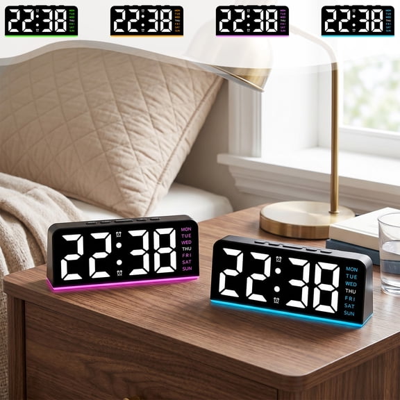UNLLLL LED Large Character Digital Alarm Clock, Multifunctional Electronic Clock, Desk Clock with Date Temperature Display, for Bedroom Kitchen Office (Pink)