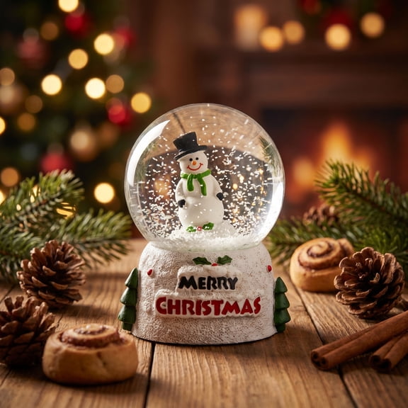 UNLLLL Lighted Christmas Snowball with Resin Base, Christmas Light Up Resin Glass Ball, Soft Glow, for Home Holiday Desktop Tabletop Gift Decoration (D)