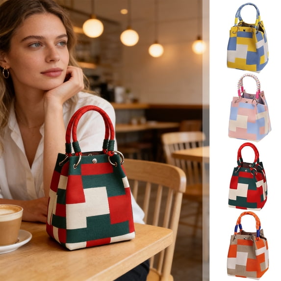 UNLLLL Lightweight Knitted Handbag, Stylish Tote Bag with Magnetic Buckle Closure, Versatile Shoulder Bag, for Daily Commuting Shopping Small Item Storage (Yellow)