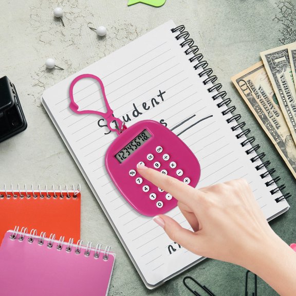 UNLLLL Mini Portable Calculator with Keychain, 8-digit Silent Portable, Stylish and Creative Cute Mini Calculator, Brain Toy, for Home Office Kids, Hot Pink