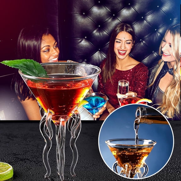 UNLLLL -Octopus Cocktail Glass Transparent Jellyfish Whiskey Glass Wine Champagne, for Adults or Kids