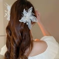 thumbnail image 1 of UNLLLL Pearl Embellished Large Crystal Flower Hair Clip, Feather Lace Floral Barrettes, Bridal Wedding Hair Accessory, for Daily Travel and Special Occasions (White), 1 of 7